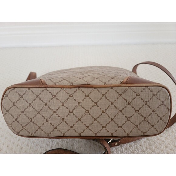 Vintage Bally Logo Canvas Print & Brown Leather handbag shoulder bag ITALY - Picture 7 of 15